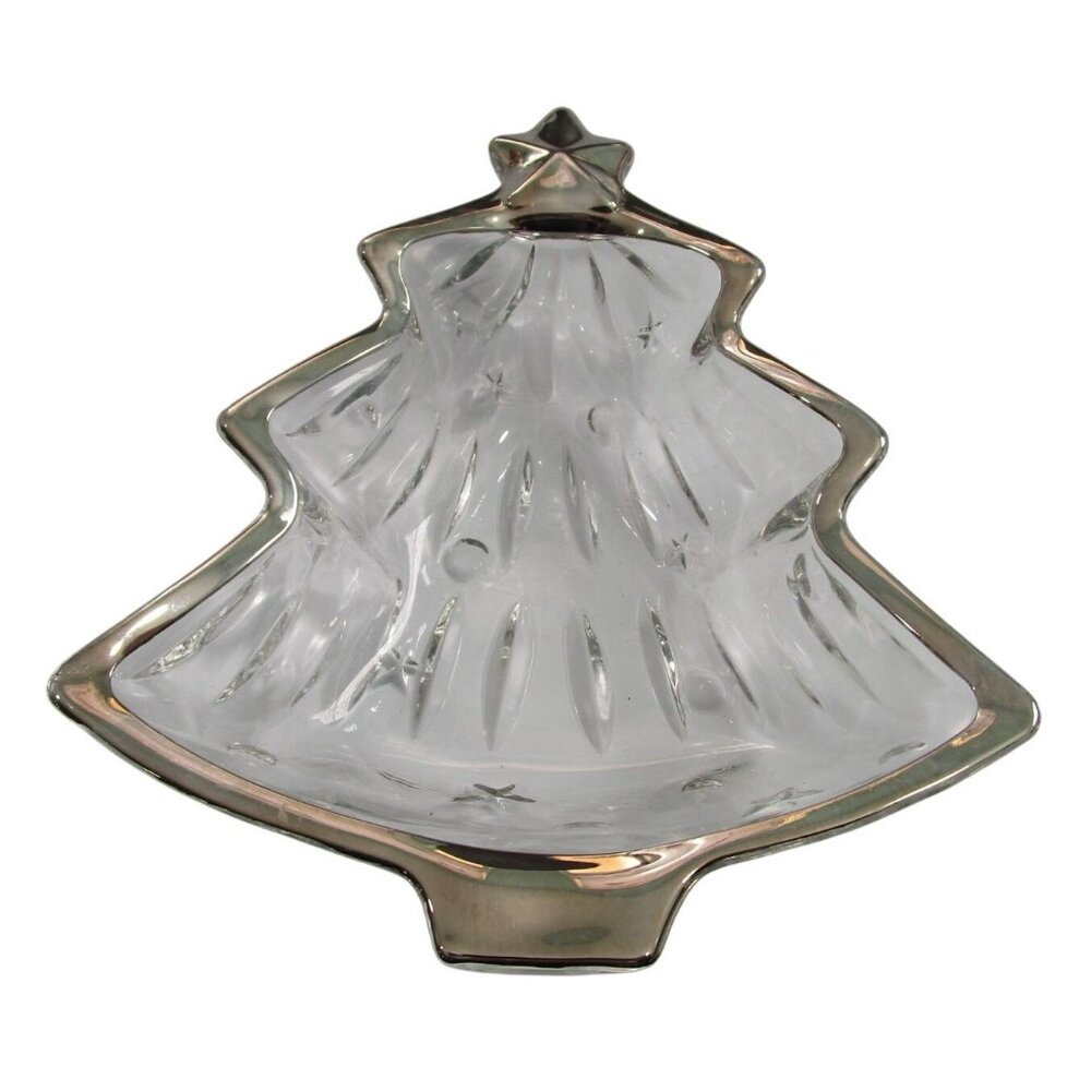 Vintage Mikasa Studio Nova Yuletide Spirit Silver Tree-Shaped Sweet Dish EUC